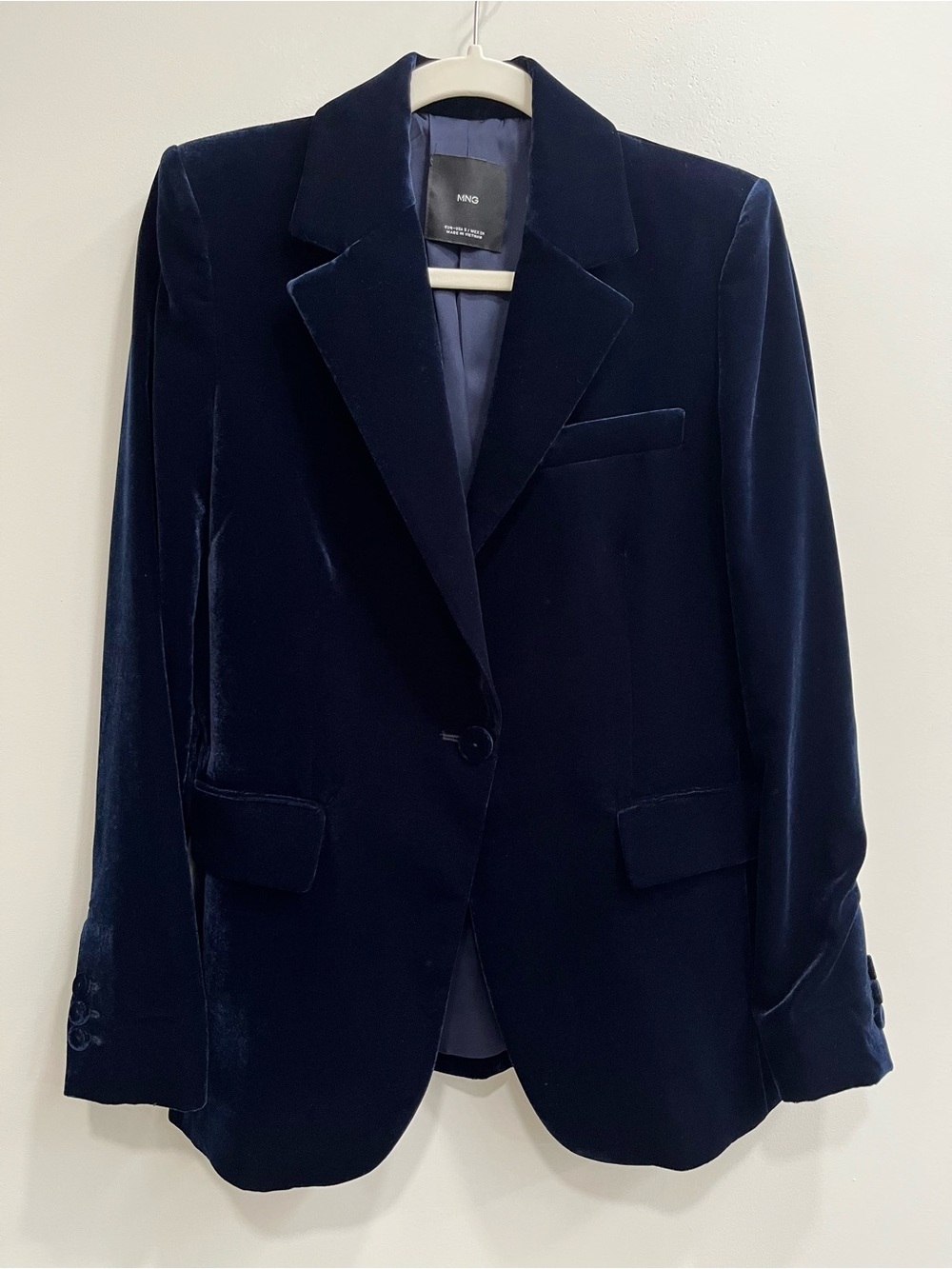 Mango MNG navy blue velvet blazer single button women’s size small